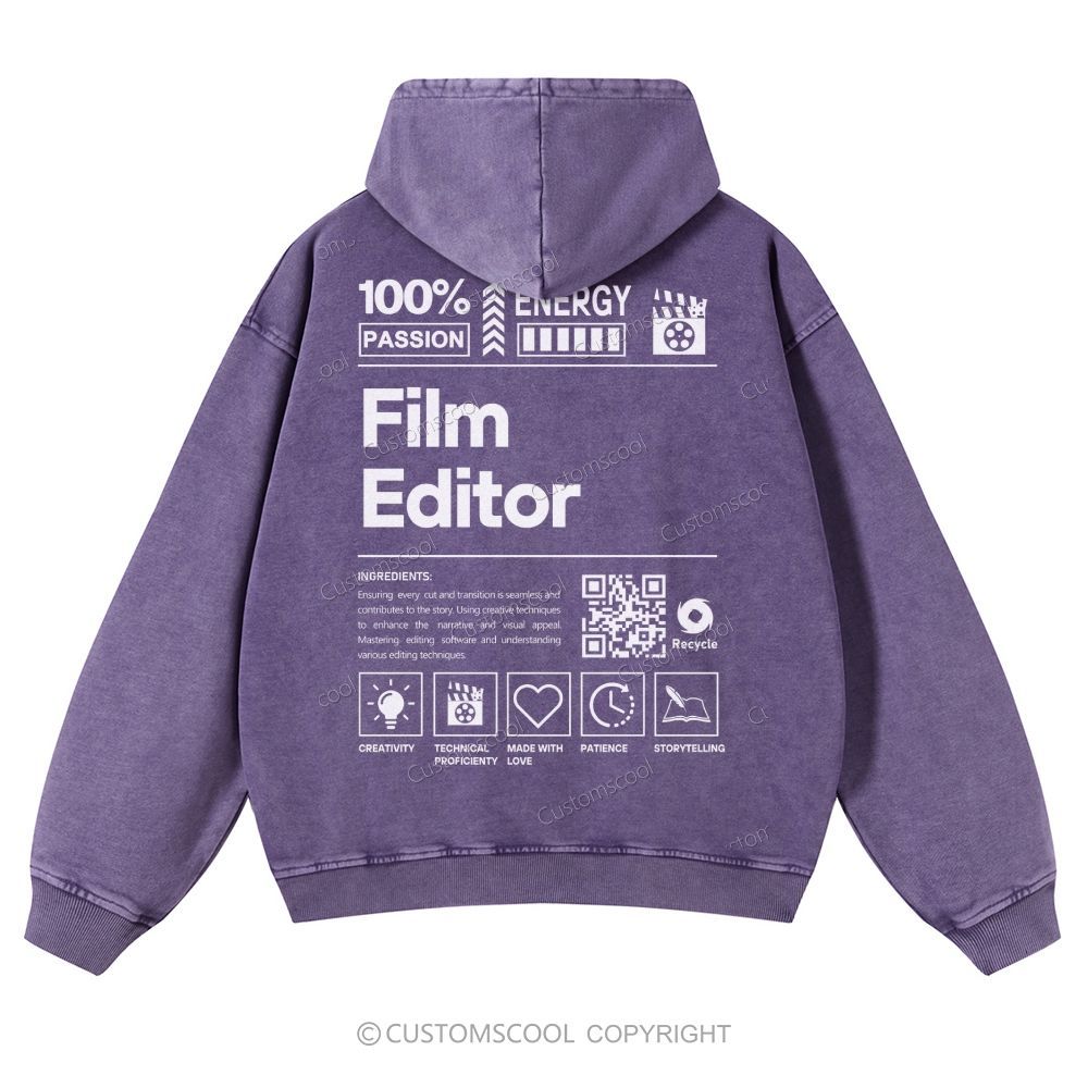 Film Editor Casual Washed Hoodie Customscool