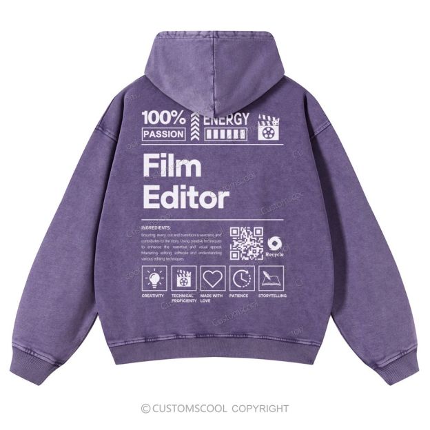 Film Editor Casual Washed Hoodie Customscool