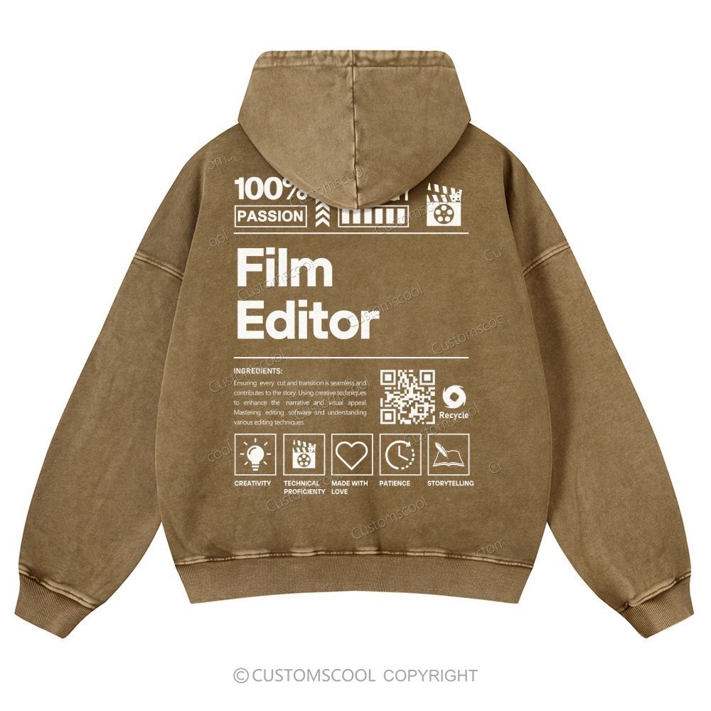 Film Editor Casual Washed Hoodie Customscool
