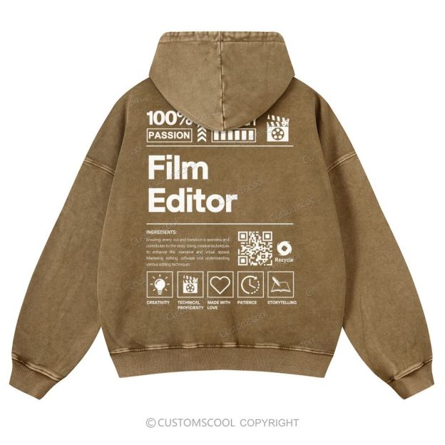 Film Editor Casual Washed Hoodie Customscool