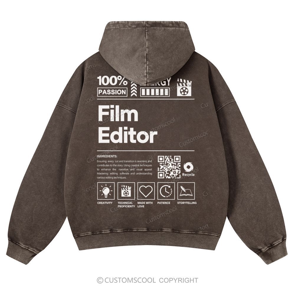 Film Editor Casual Washed Hoodie Customscool