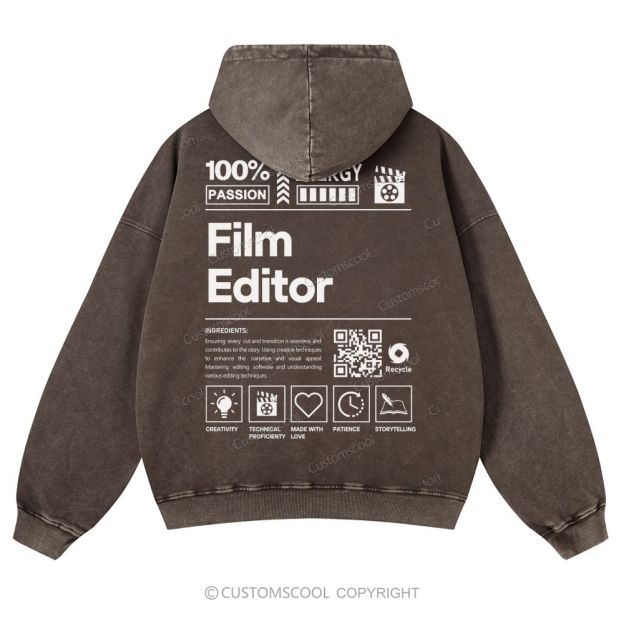 Film Editor Casual Washed Hoodie Customscool