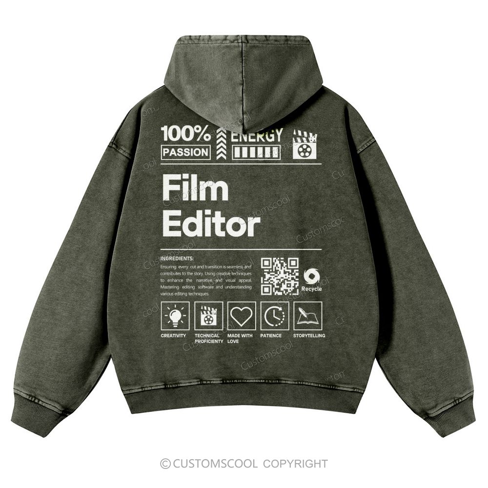 Film Editor Casual Washed Hoodie Customscool