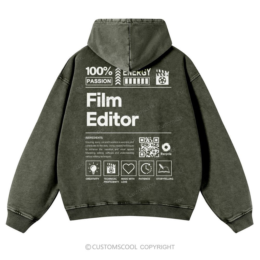 Film Editor Casual Washed Hoodie Customscool