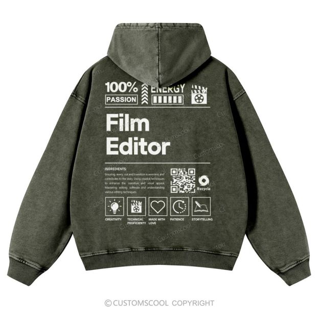 Film Editor Casual Washed Hoodie Customscool