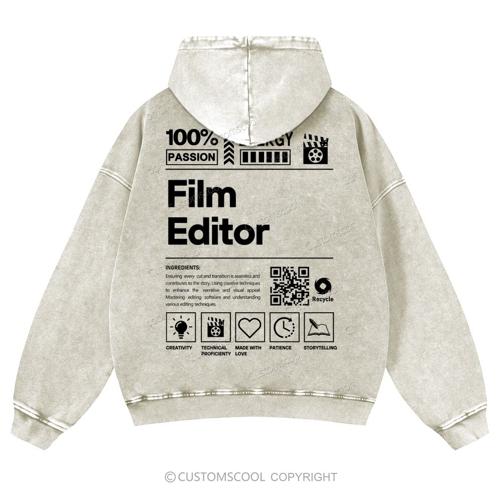 Film Editor Casual Washed Hoodie Customscool