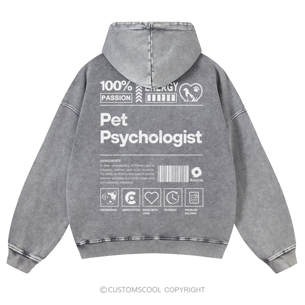 Pet Psychologist Casual Washed Hoodie Customscool