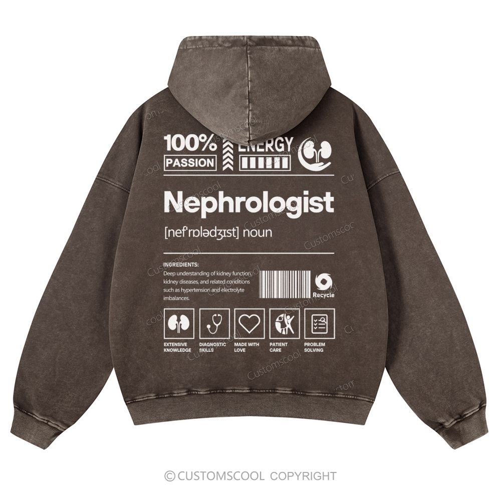 Nephrologist Casual Washed Hoodie Customscool