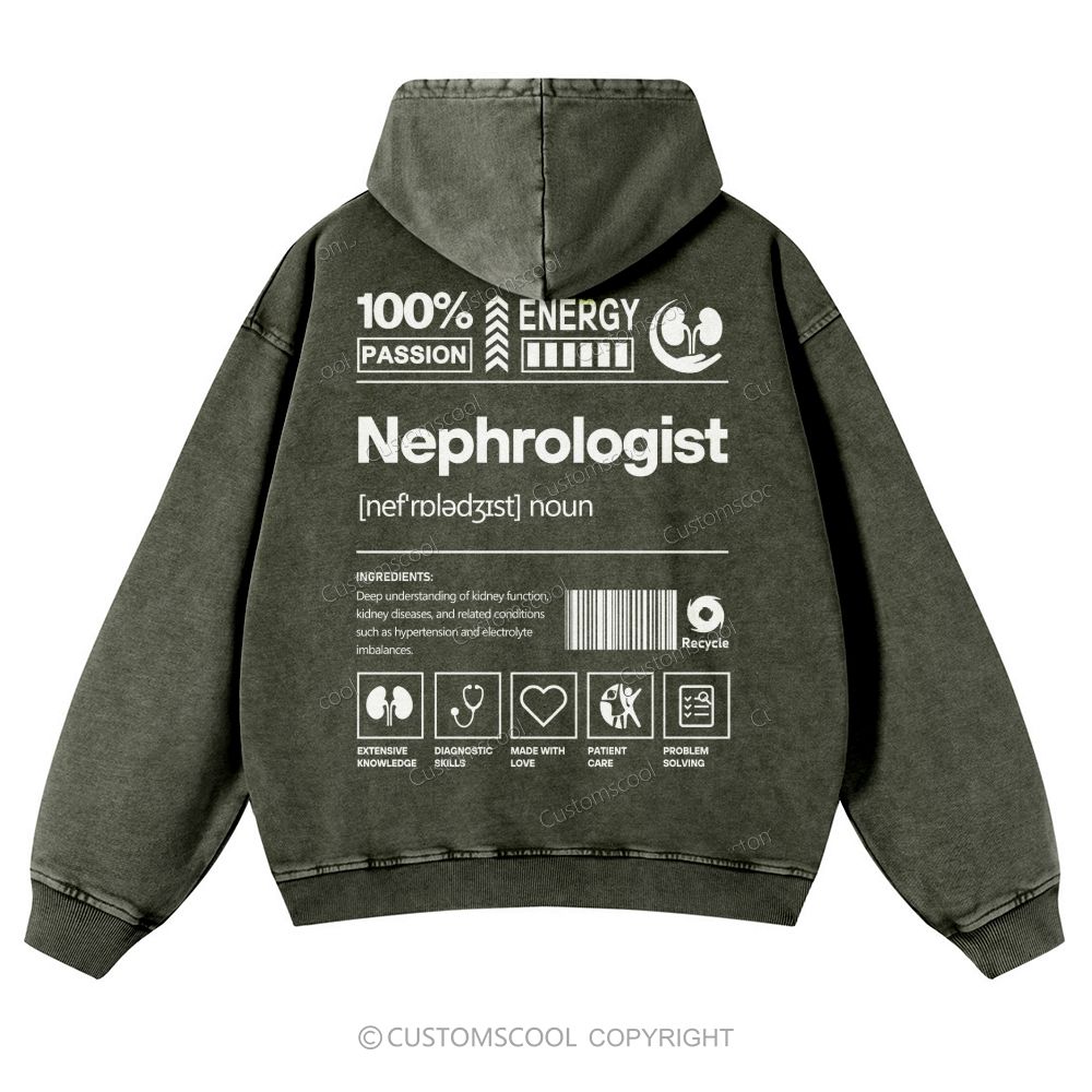 Nephrologist Casual Washed Hoodie Customscool