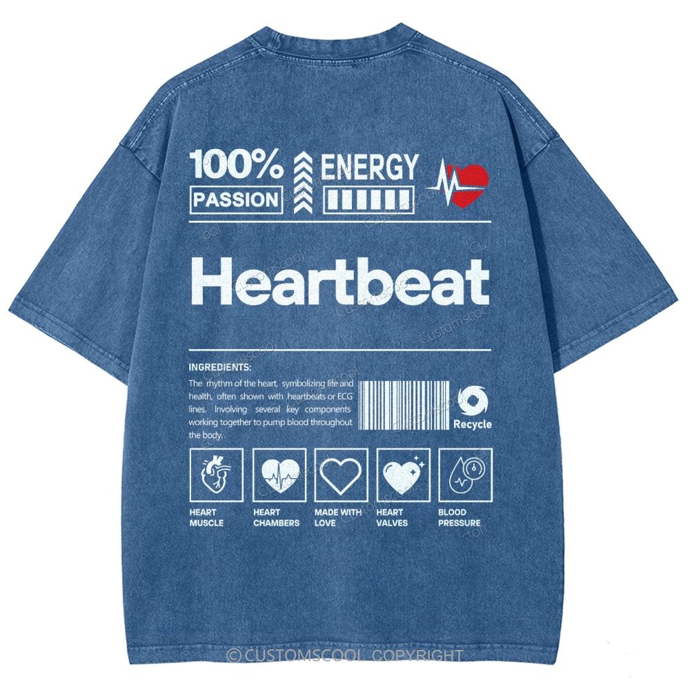 Heartbeat Unisex Fit Washed T-Shirt Customscool