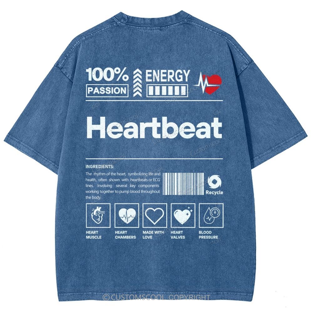 Heartbeat Unisex Fit Washed T-Shirt Customscool