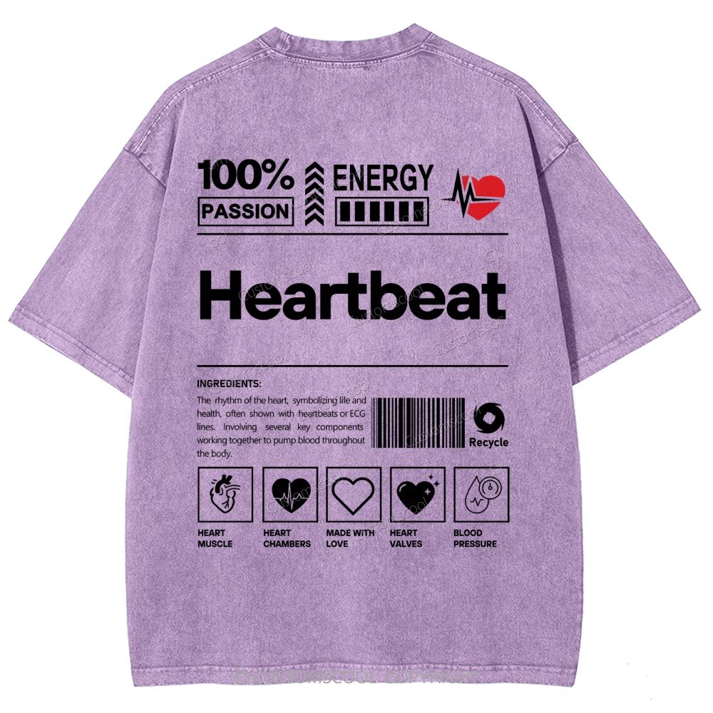 Heartbeat Unisex Fit Washed T-Shirt Customscool