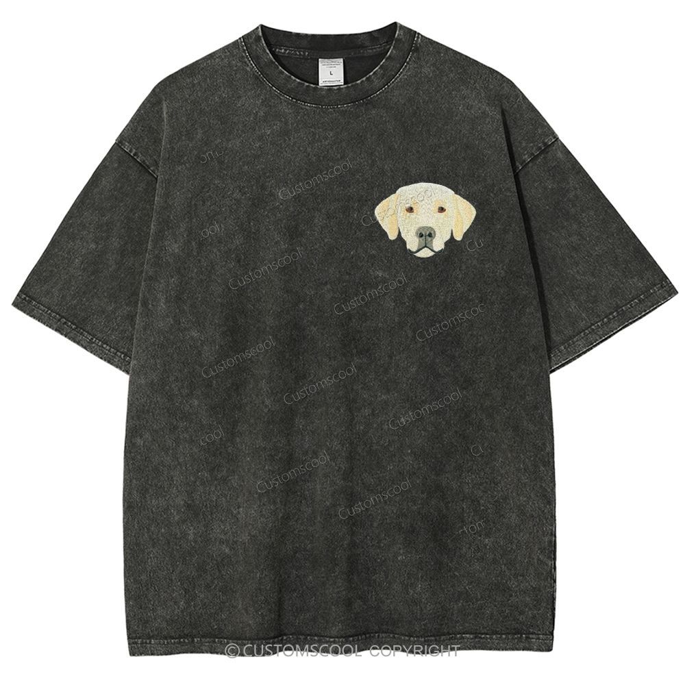 French Bulldog Golden Retriever Labrador Dachshund Dog Face Embroidered Unisex Fit Washed T-Shirt Customscool