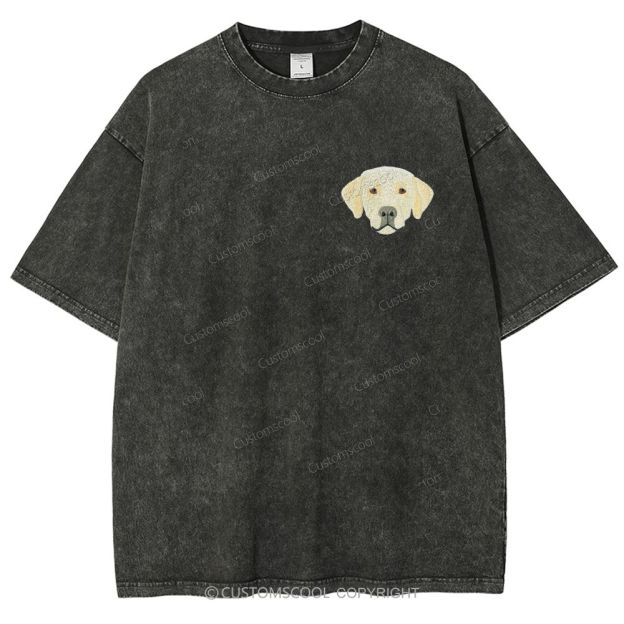 French Bulldog Golden Retriever Labrador Dachshund Dog Face Embroidered Unisex Fit Washed T-Shirt Customscool