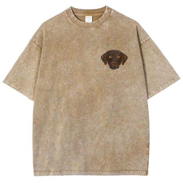 French Bulldog Golden Retriever Labrador Dachshund Dog Face Embroidered Unisex Fit Washed T-Shirt Customscool