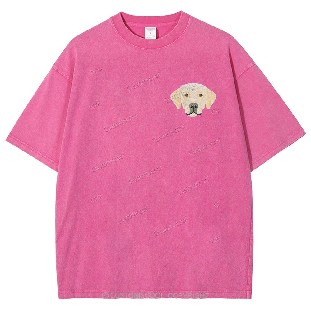 French Bulldog Golden Retriever Labrador Dachshund Dog Face Embroidered Unisex Fit Washed T-Shirt Customscool