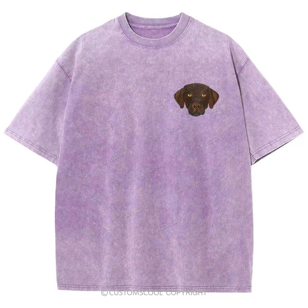 French Bulldog Golden Retriever Labrador Dachshund Dog Face Embroidered Unisex Fit Washed T-Shirt Customscool