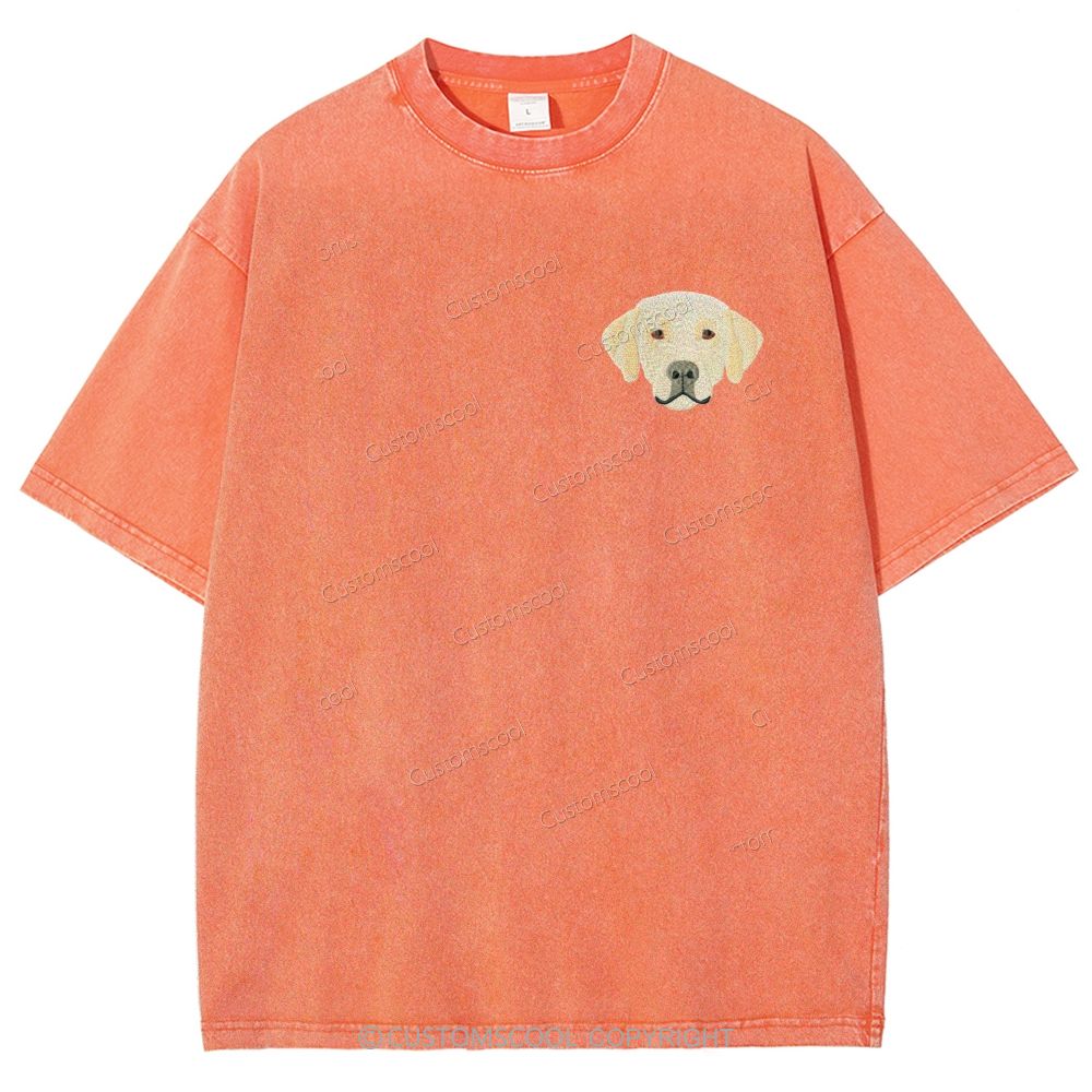 French Bulldog Golden Retriever Labrador Dachshund Dog Face Embroidered Unisex Fit Washed T-Shirt Customscool