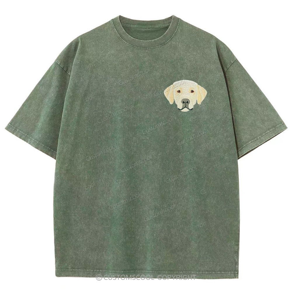 French Bulldog Golden Retriever Labrador Dachshund Dog Face Embroidered Unisex Fit Washed T-Shirt Customscool