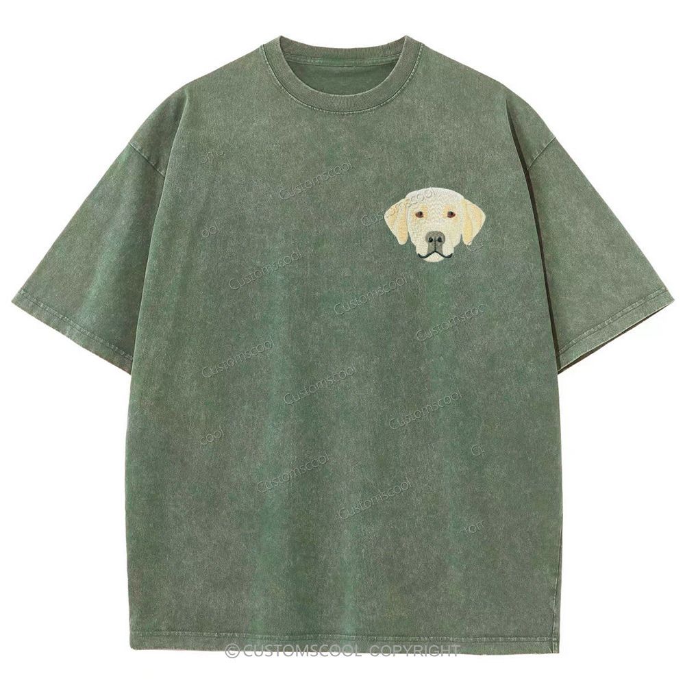 French Bulldog Golden Retriever Labrador Dachshund Dog Face Embroidered Unisex Fit Washed T-Shirt Customscool