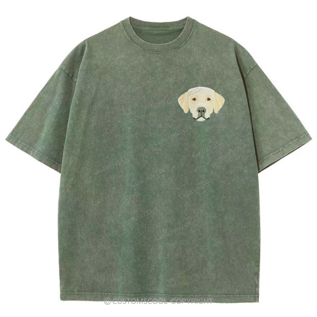 French Bulldog Golden Retriever Labrador Dachshund Dog Face Embroidered Unisex Fit Washed T-Shirt Customscool