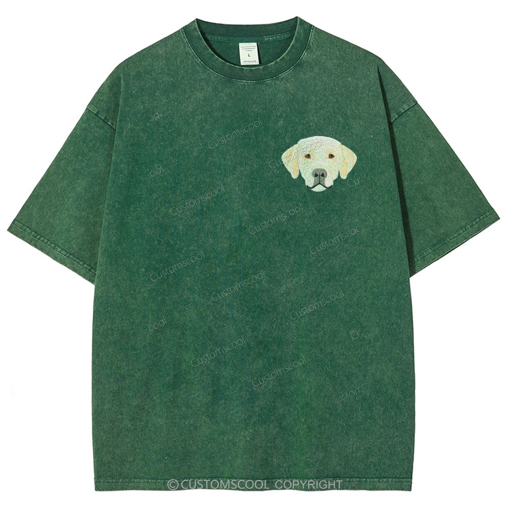 French Bulldog Golden Retriever Labrador Dachshund Dog Face Embroidered Unisex Fit Washed T-Shirt Customscool
