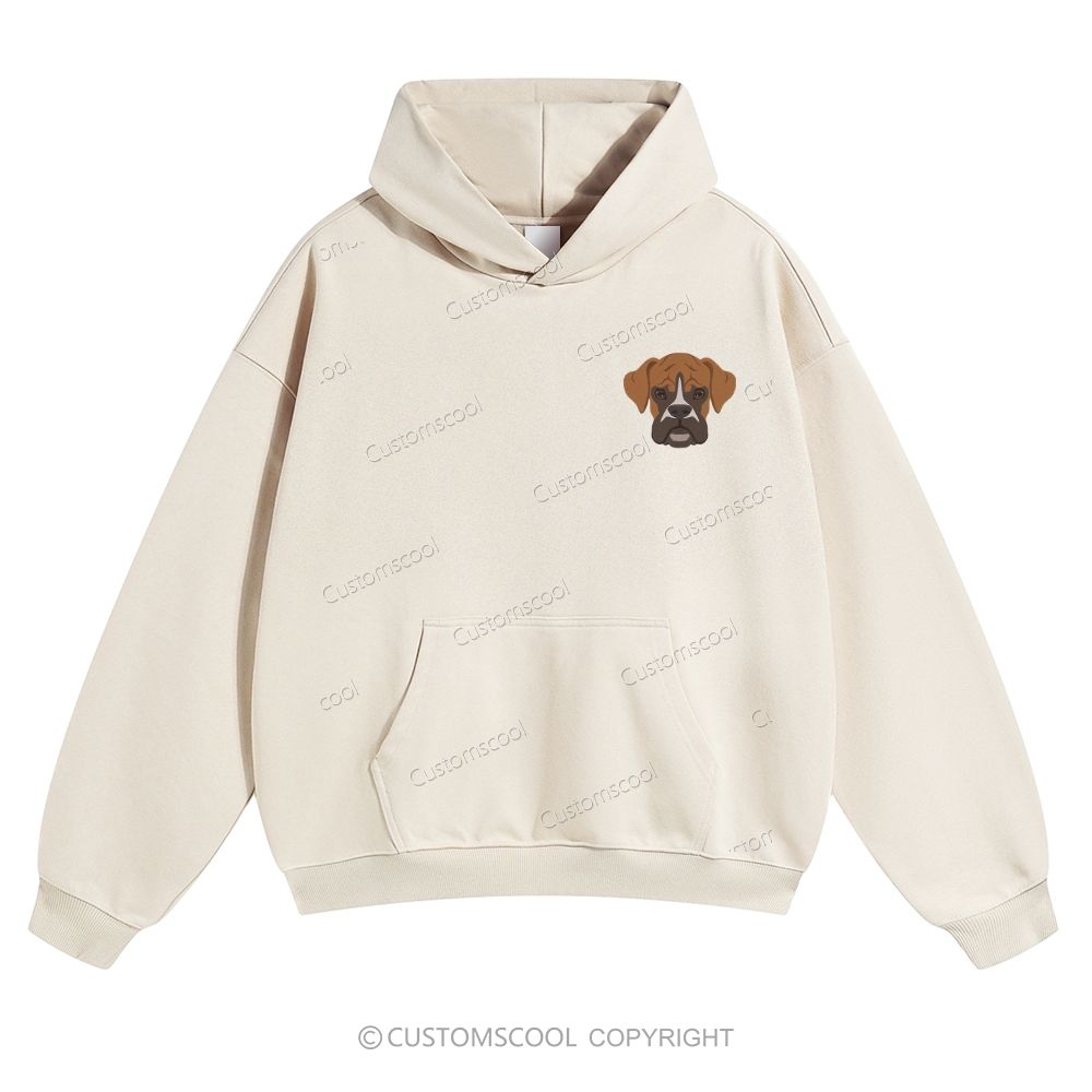 Boxer Pug Pomeranian Welsh Dog Face Embroidery Solid Color Hoodie