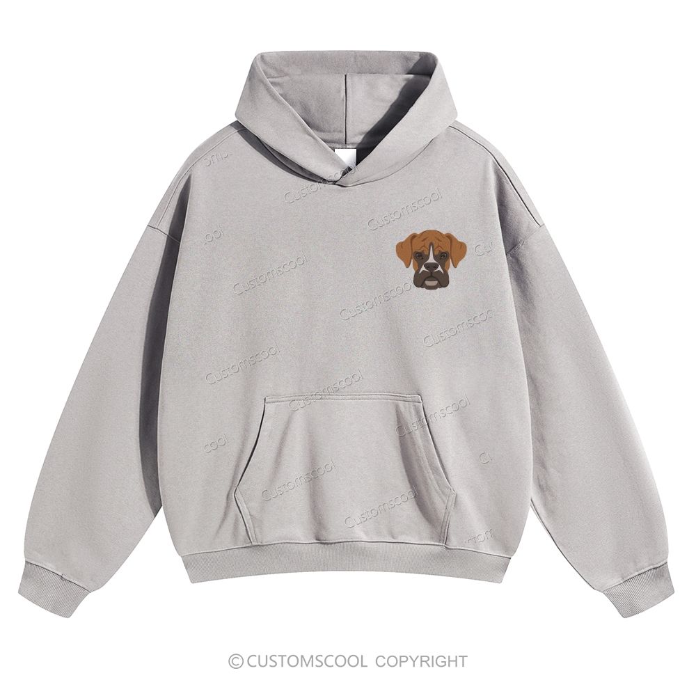 Boxer Pug Pomeranian Welsh Dog Face Embroidery Solid Color Hoodie