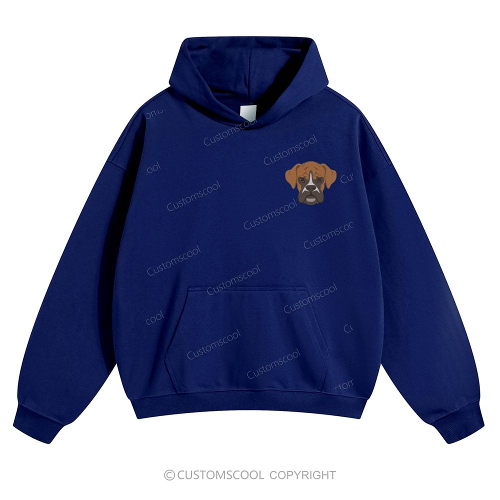 Boxer Pug Pomeranian Welsh Dog Face Embroidery Solid Color Hoodie