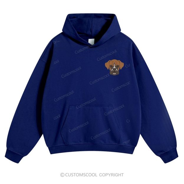 Boxer Pug Pomeranian Welsh Dog Face Embroidery Solid Color Hoodie