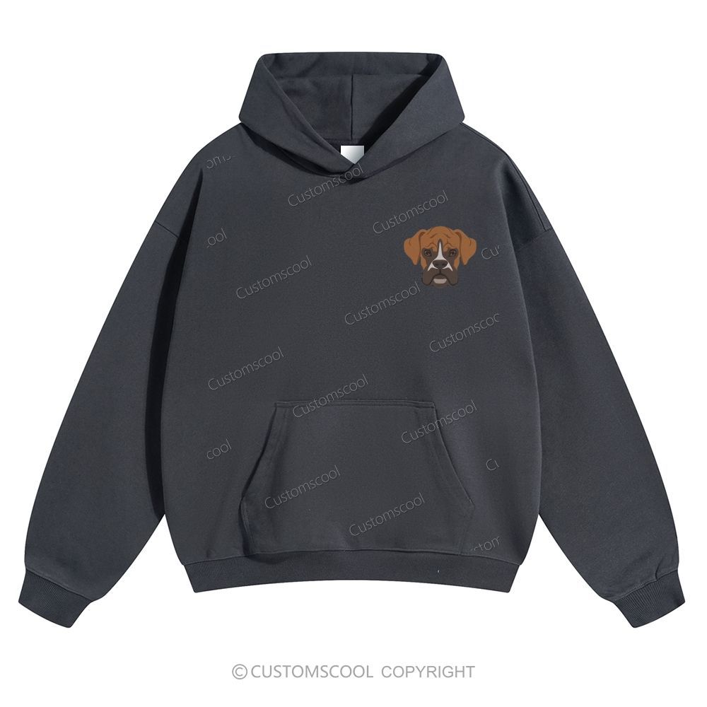 Boxer Pug Pomeranian Welsh Dog Face Embroidery Solid Color Hoodie