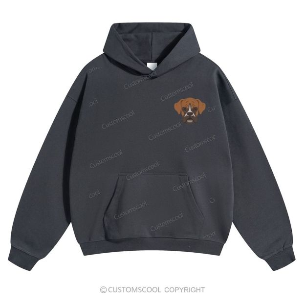 Boxer Pug Pomeranian Welsh Dog Face Embroidery Solid Color Hoodie