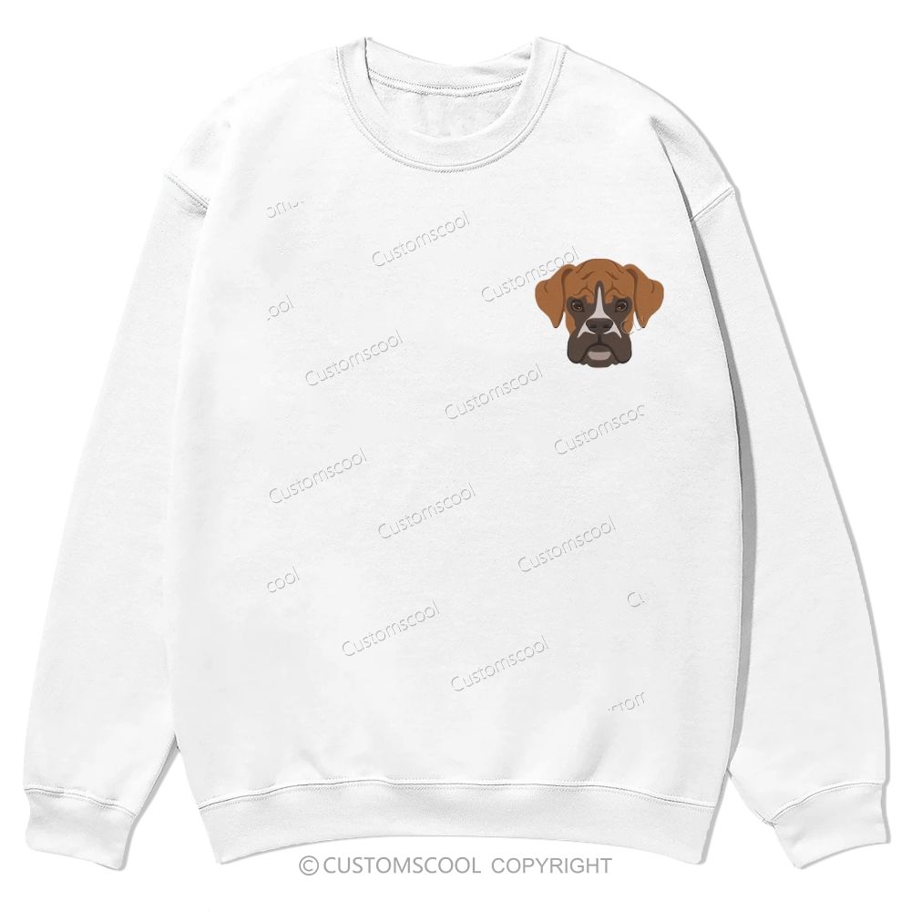 Boxer Pug Pomeranian Welsh Dog Face Embroidery Casual Crewneck Sweatshirt