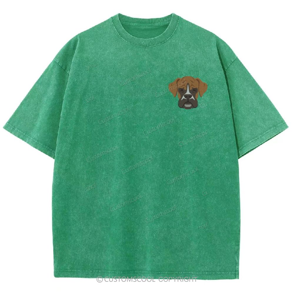 Boxer Pug Pomeranian Welsh Dog Face Embroidery Unisex Fit Washed T-Shirt