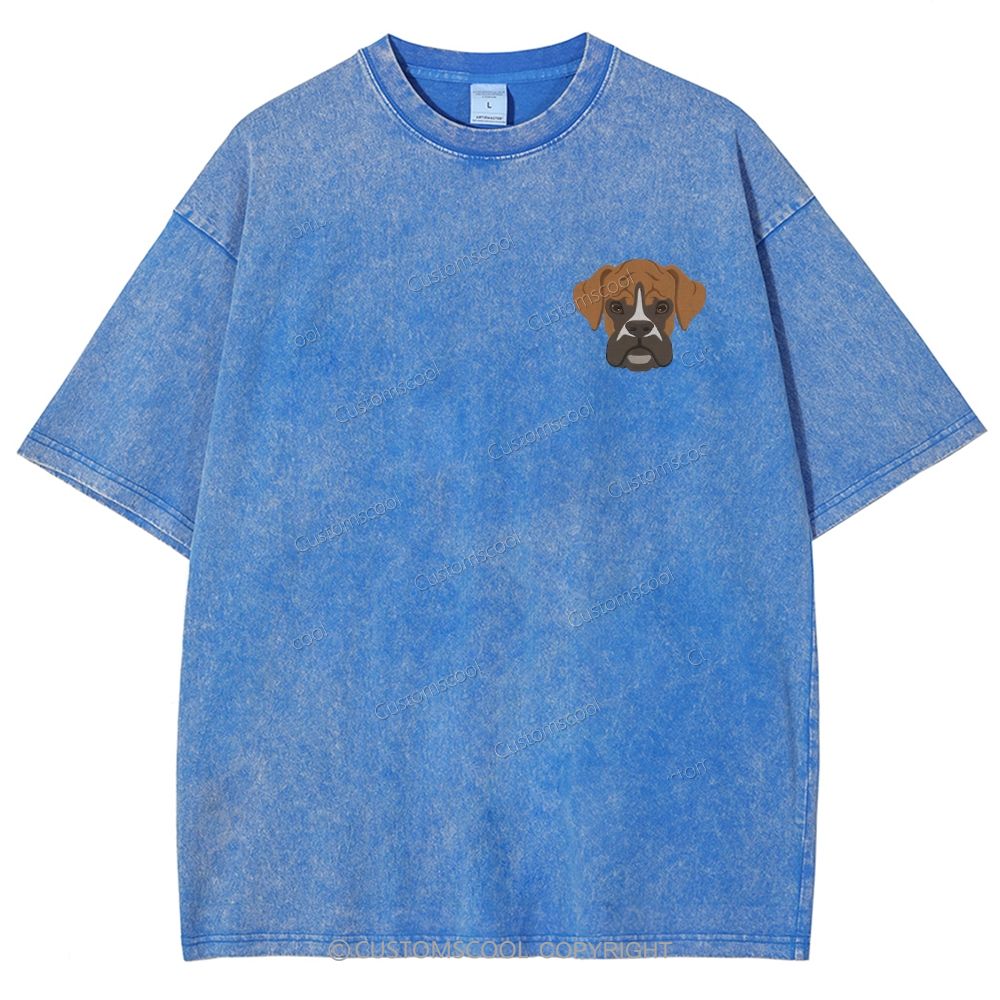 Boxer Pug Pomeranian Welsh Dog Face Embroidery Unisex Fit Washed T-Shirt