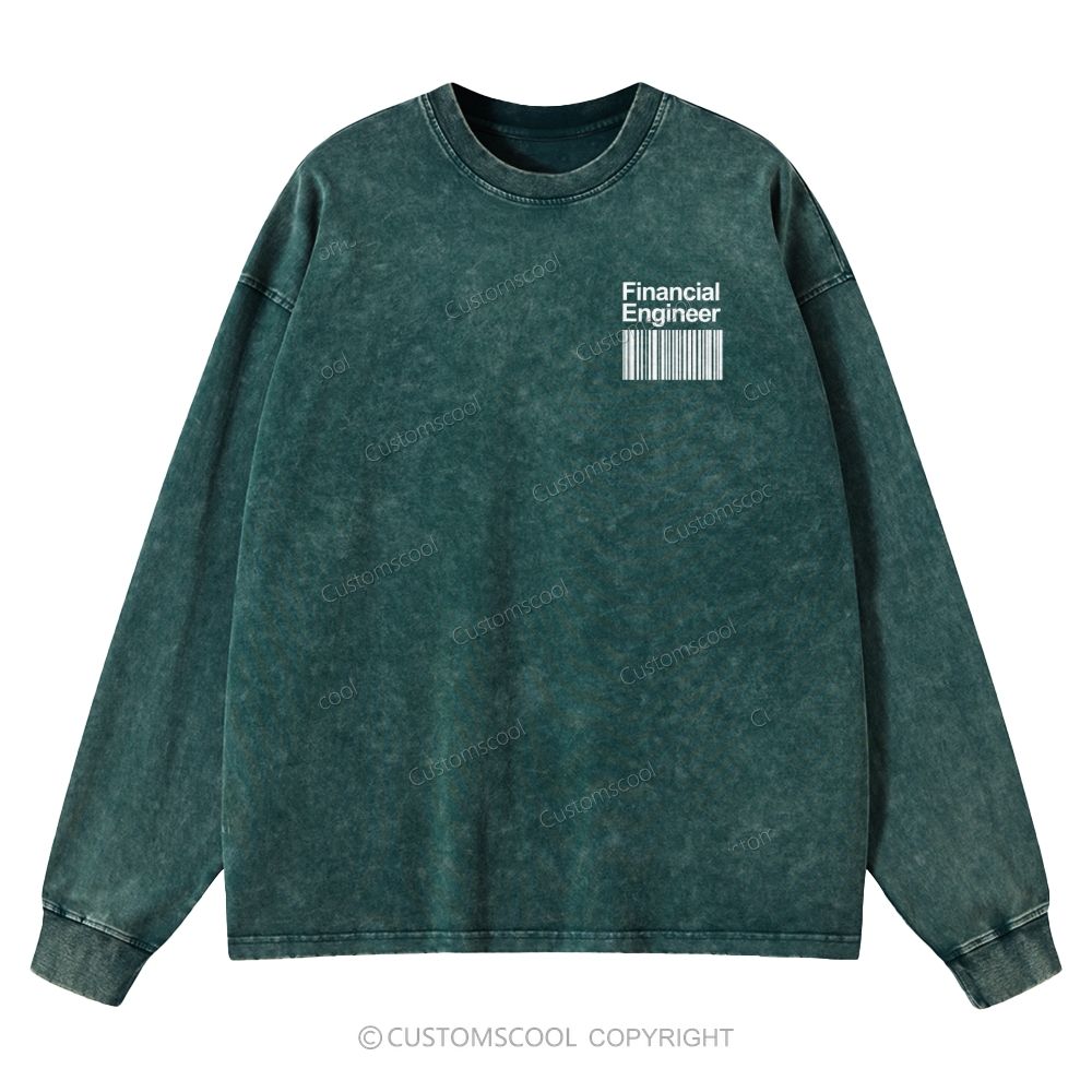 Financial Engineer Unisex Casual Washed Long-Sleeved T-Shirt