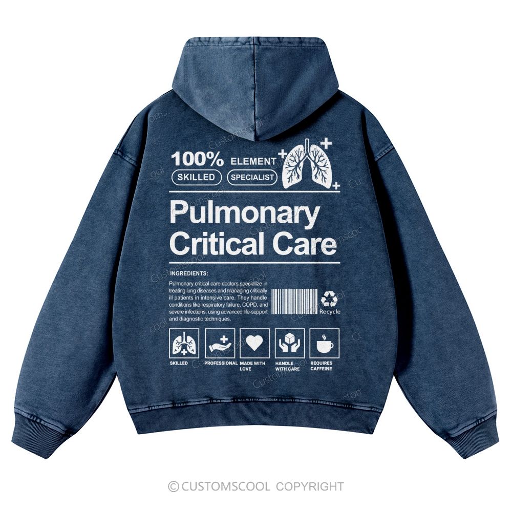Pulmonary Critical Care Casual Washed Hoodie