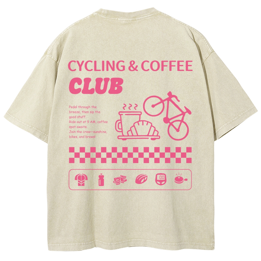 Cycling & Coffee Club Unisex Fit Washed T-Shirt