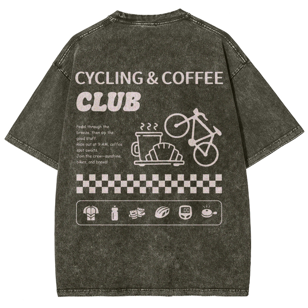 Cycling & Coffee Club Unisex Fit Washed T-Shirt