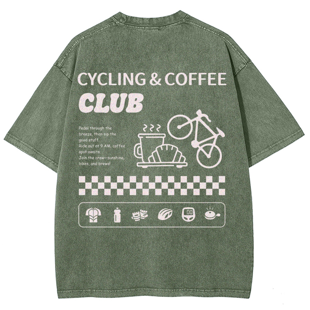 Cycling & Coffee Club Unisex Fit Washed T-Shirt