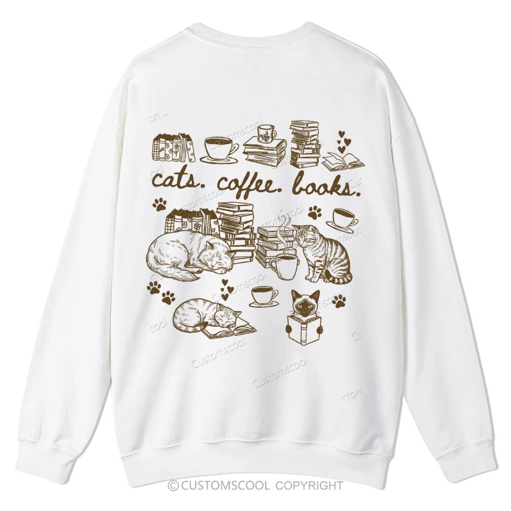 Cats Coffee Books Casual Crewneck Sweatshirt