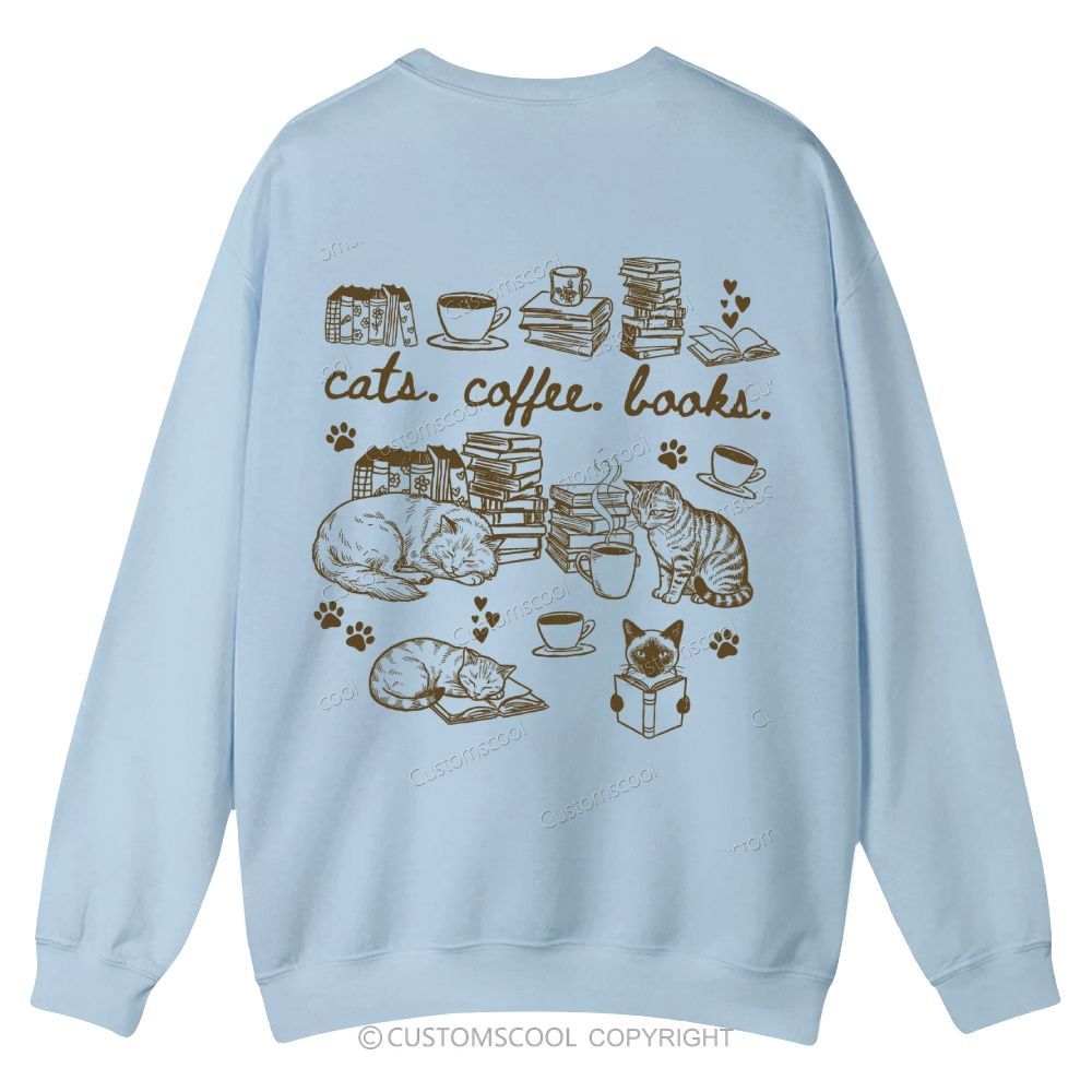 Cats Coffee Books Casual Crewneck Sweatshirt