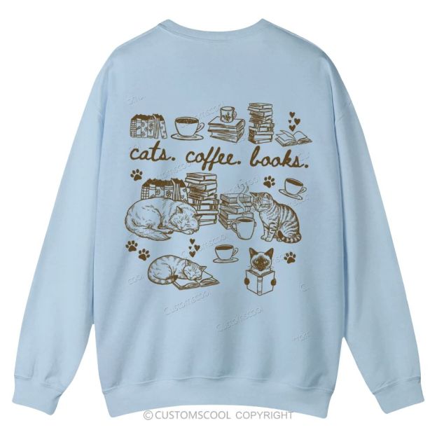 Cats Coffee Books Casual Crewneck Sweatshirt