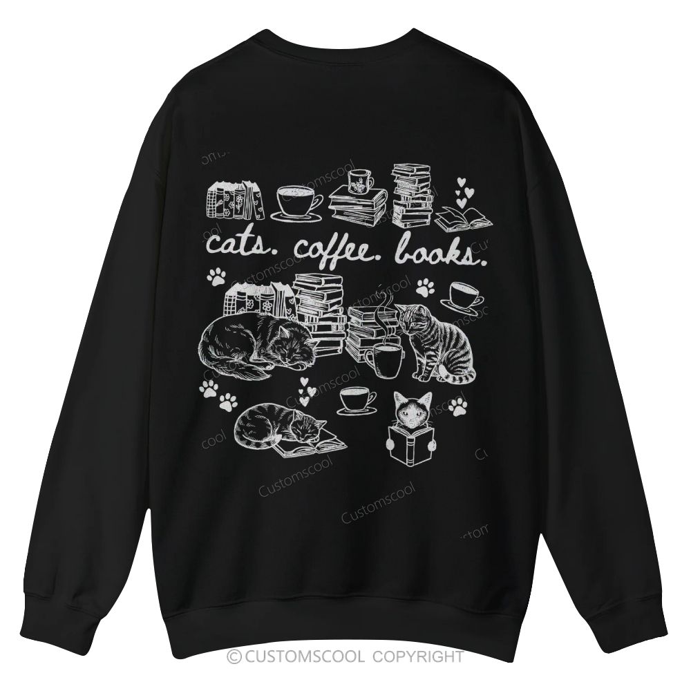 Cats Coffee Books Casual Crewneck Sweatshirt