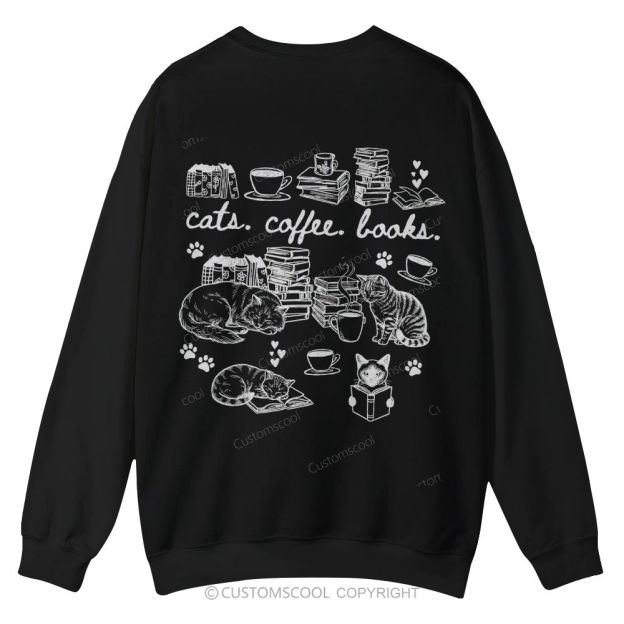 Cats Coffee Books Casual Crewneck Sweatshirt