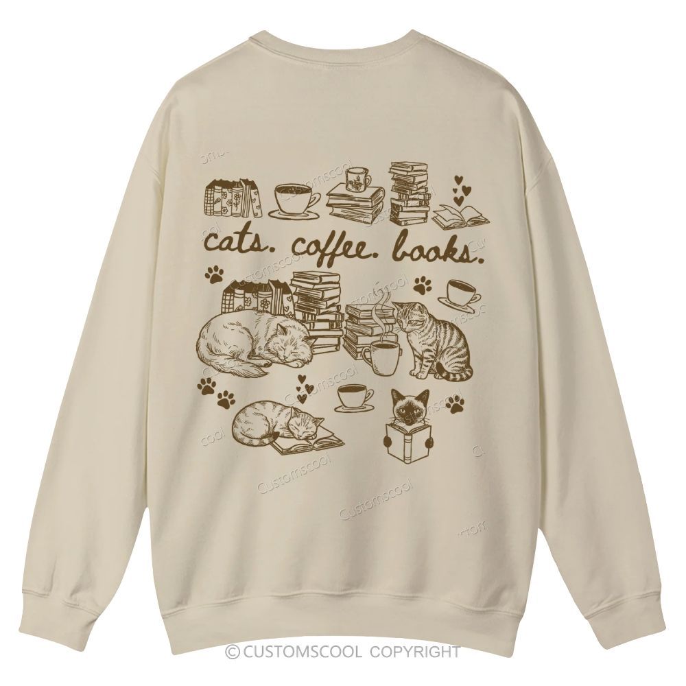 Cats Coffee Books Casual Crewneck Sweatshirt