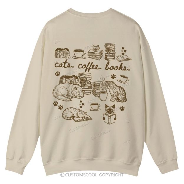 Cats Coffee Books Casual Crewneck Sweatshirt