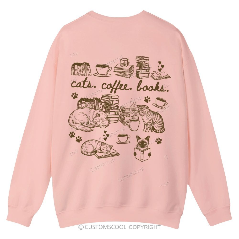 Cats Coffee Books Casual Crewneck Sweatshirt