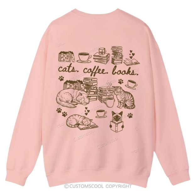 Cats Coffee Books Casual Crewneck Sweatshirt