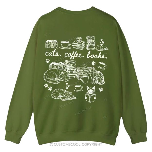 Cats Coffee Books Casual Crewneck Sweatshirt